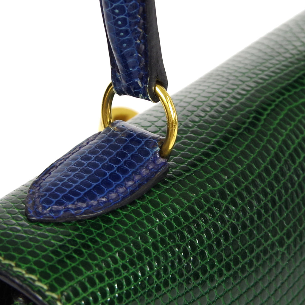 HERMES * KELLY 20 SELLIER 2way Shoulder Handbag Green Blue Lizard