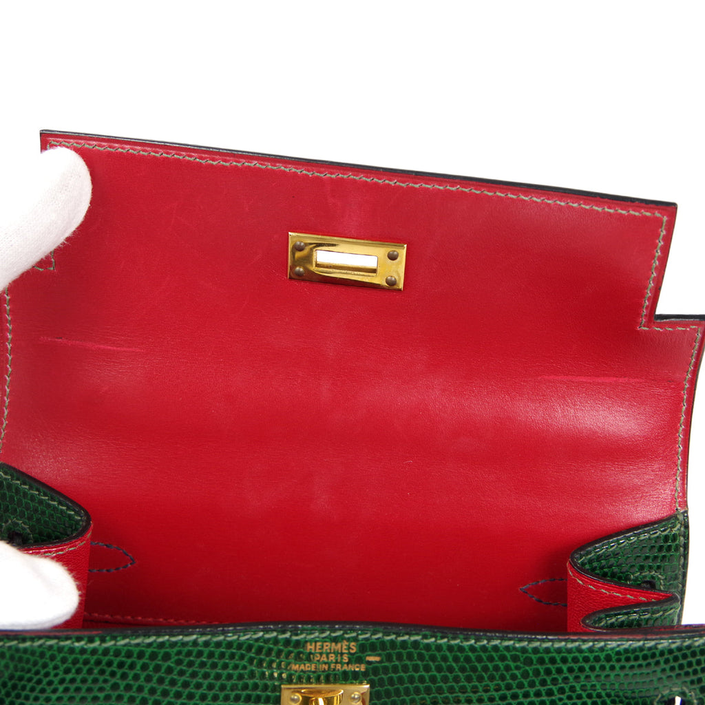 HERMES * KELLY 20 SELLIER 2way Shoulder Handbag Green Blue Lizard