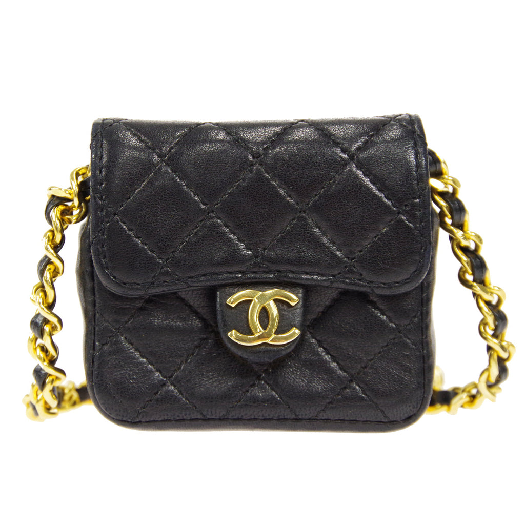 CHANEL Classic Flap Micro Shoulder Bag Black Lambskin 66439