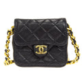 CHANEL Classic Flap Micro Shoulder Bag Black Lambskin 66439