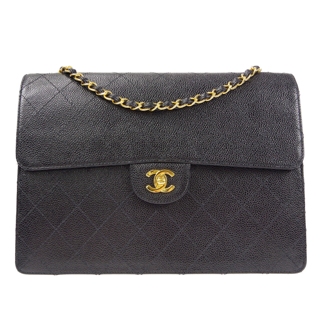 CHANEL 1997-1999 Flap Jumbo Black Caviar 66442