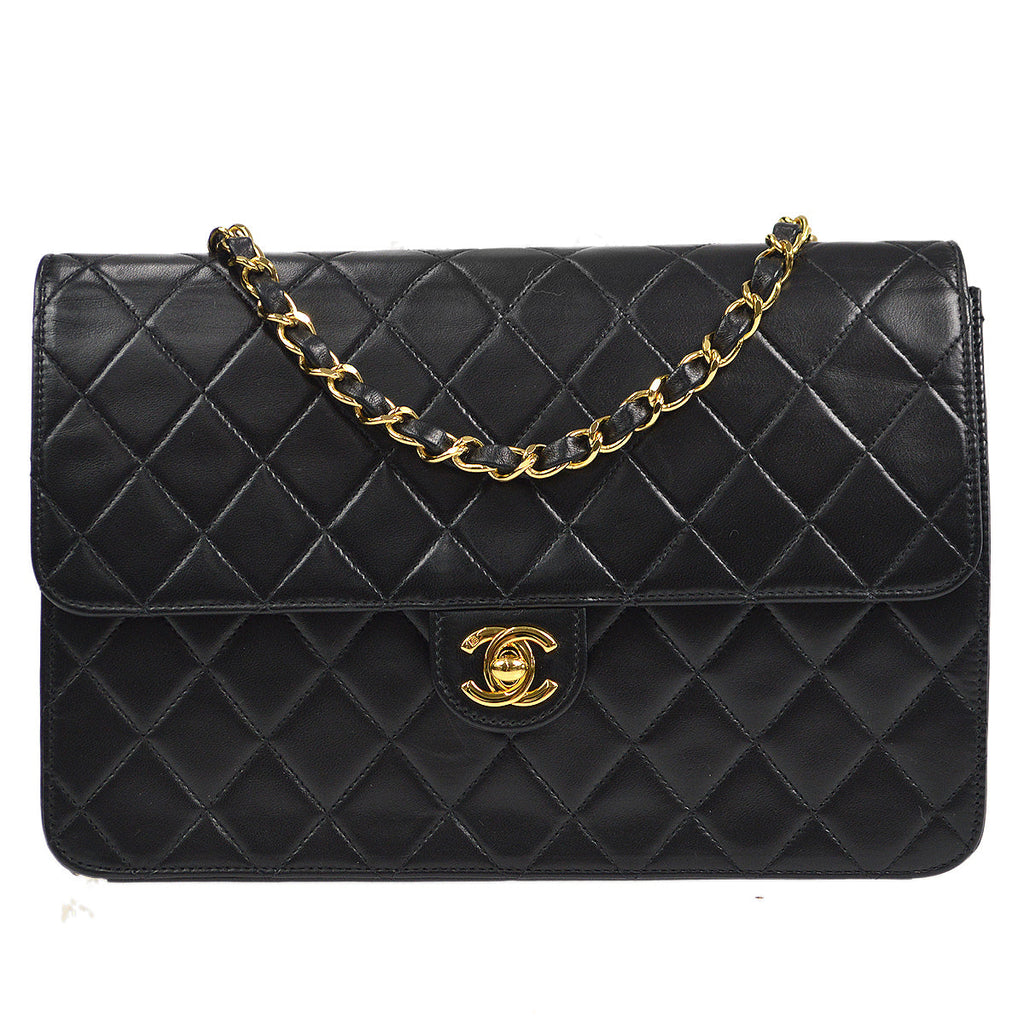 CHANEL Classic Single Flap Chain Shoulder Bag Black Lambskin 58016