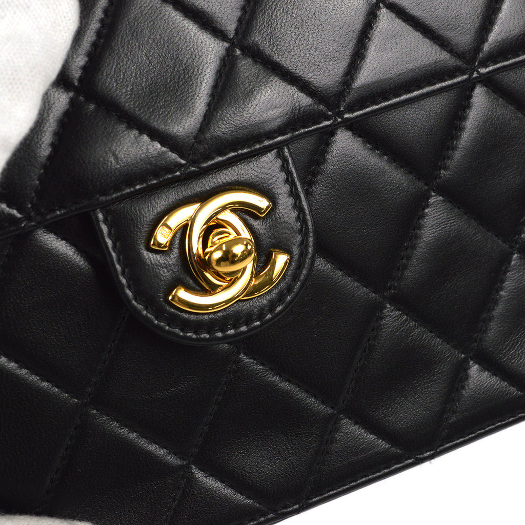 CHANEL Classic Single Flap Chain Shoulder Bag Black Lambskin 58016