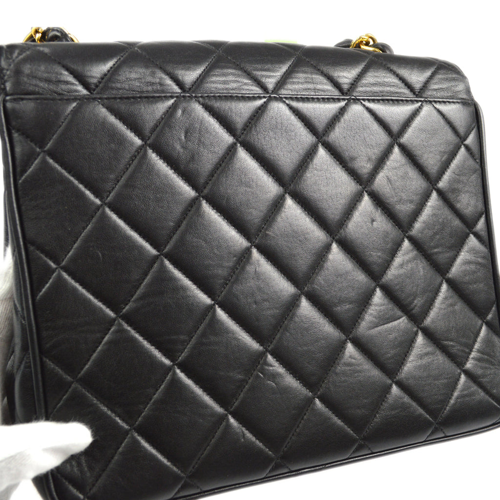 CHANEL Classic Flap Single Chain Shoulder Bag Black Lambskin 58094