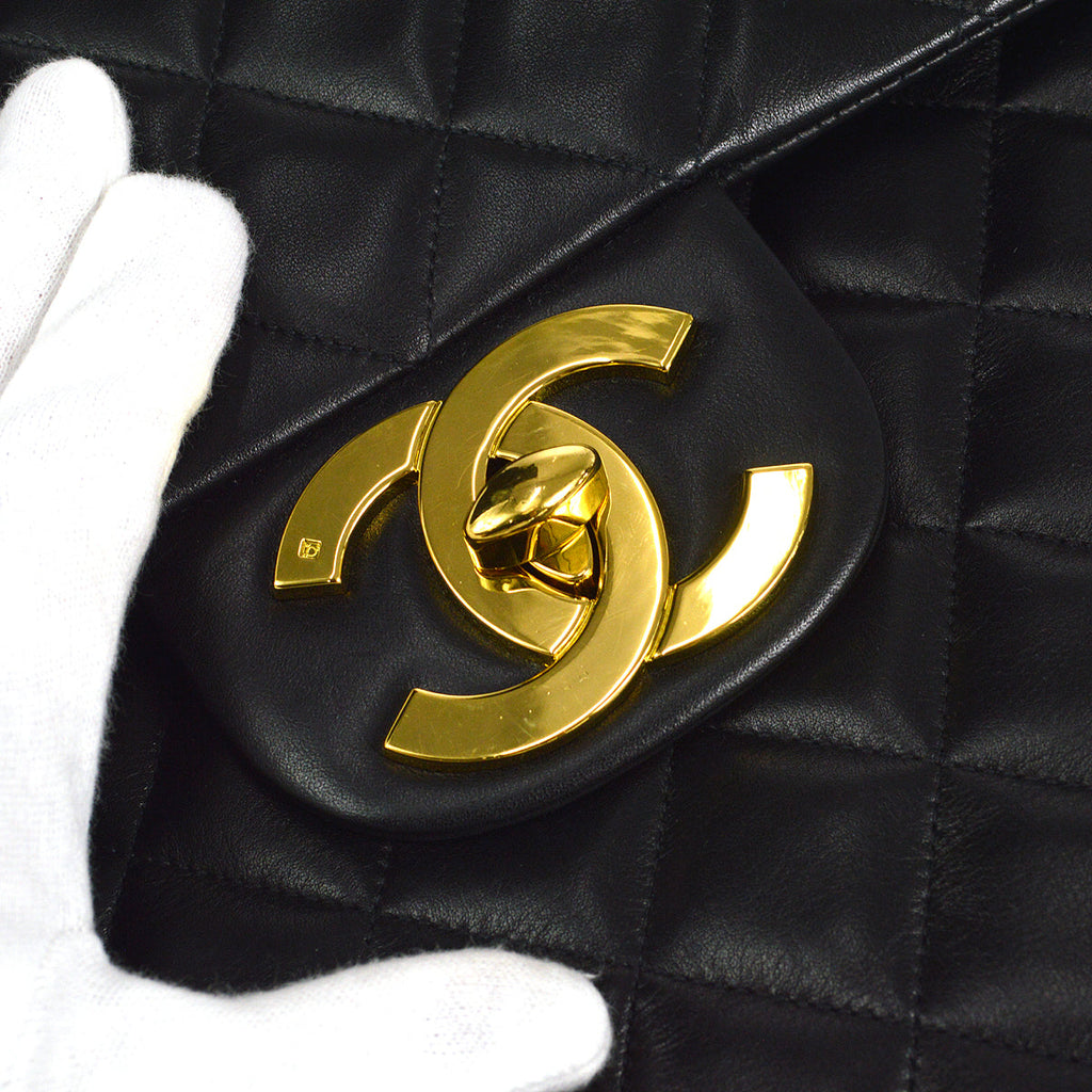 CHANEL Classic Flap Maxi Chain Shoulder Bag Black Lambskin 87293