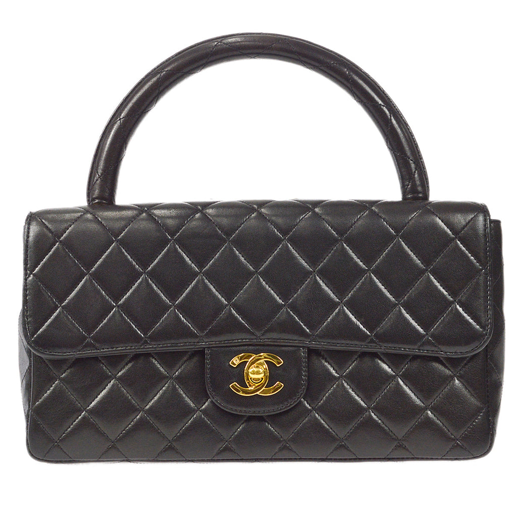 CHANEL Classic Single Flap Medium Handbag Black Lambskin 12123