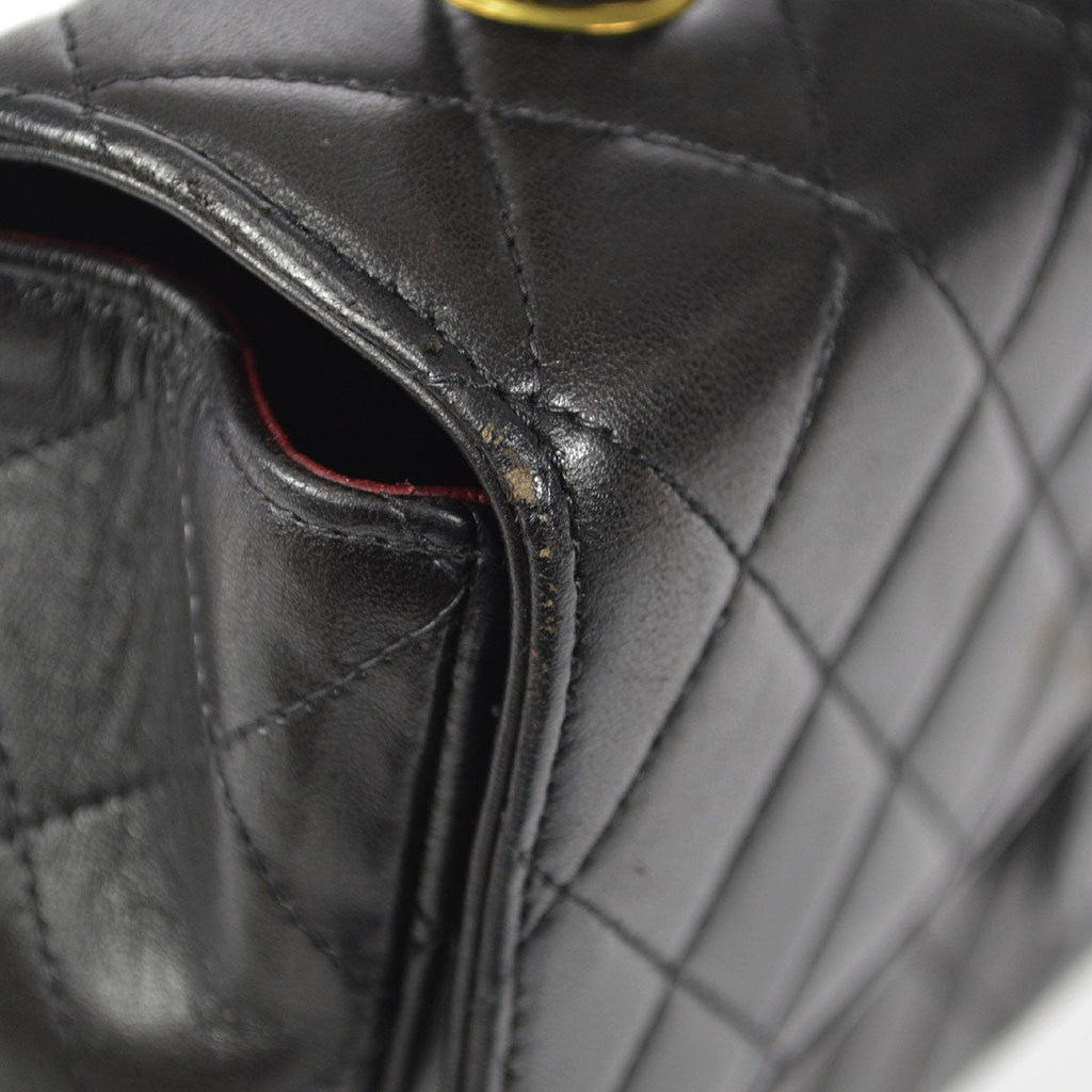 CHANEL Classic Single Flap Medium Handbag Black Lambskin 12123