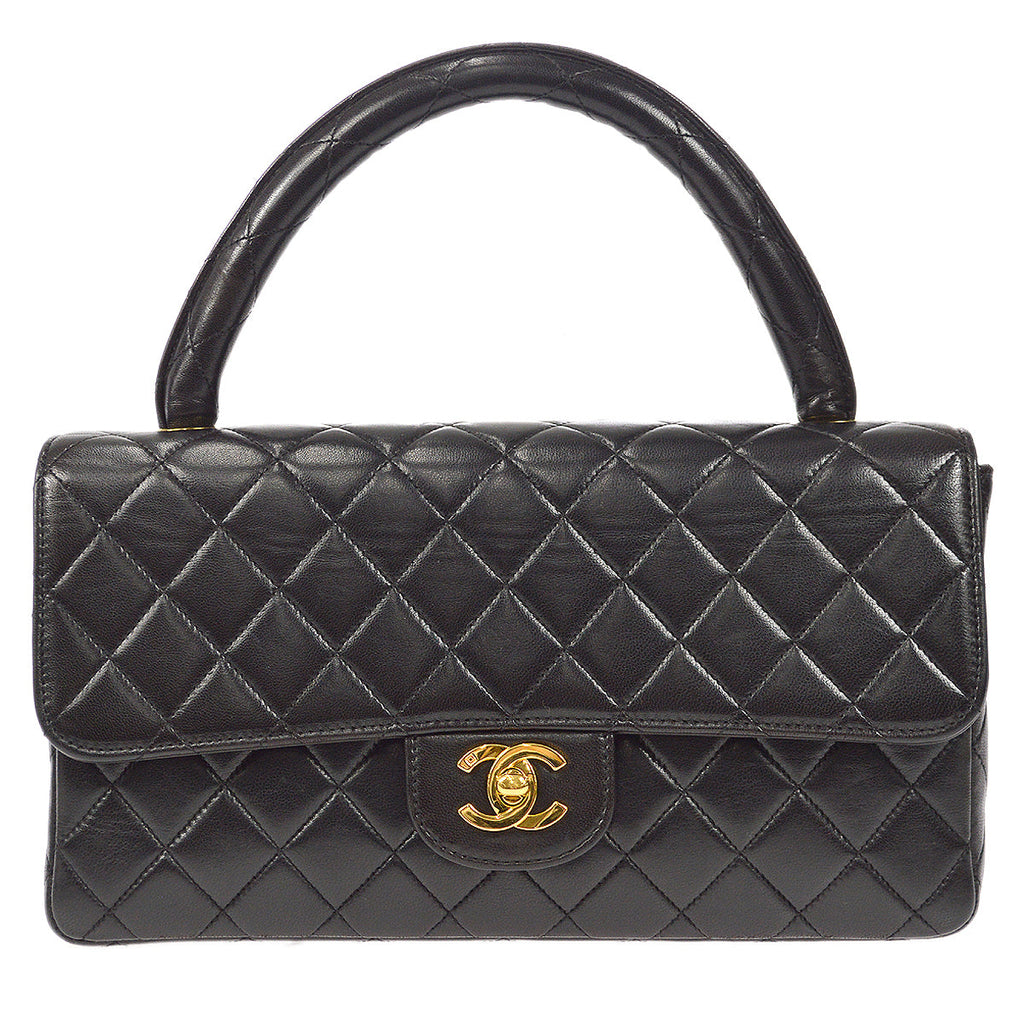CHANEL Classic Single Flap Medium Handbag Black Lambskin 22577