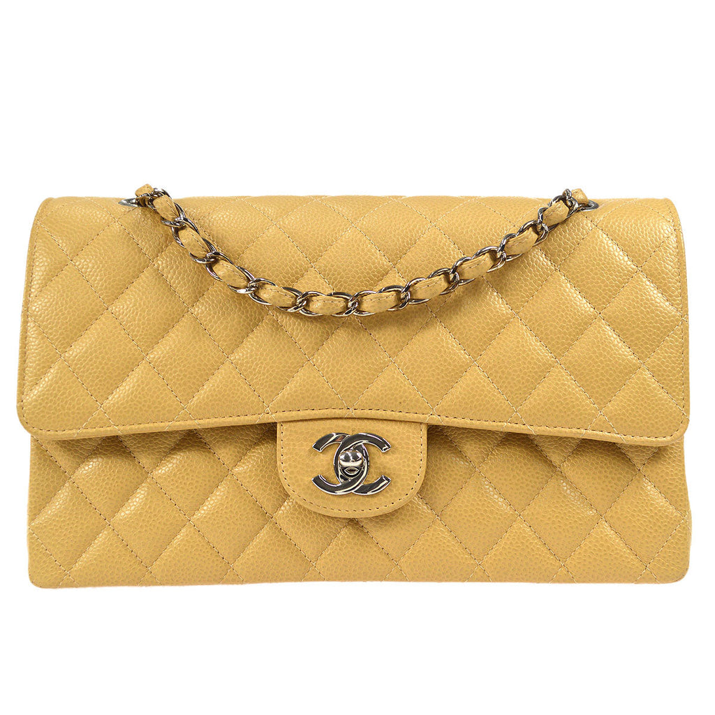 CHANEL Classic Double Flap Medium Shoulder Bag Beige Caviar 66603