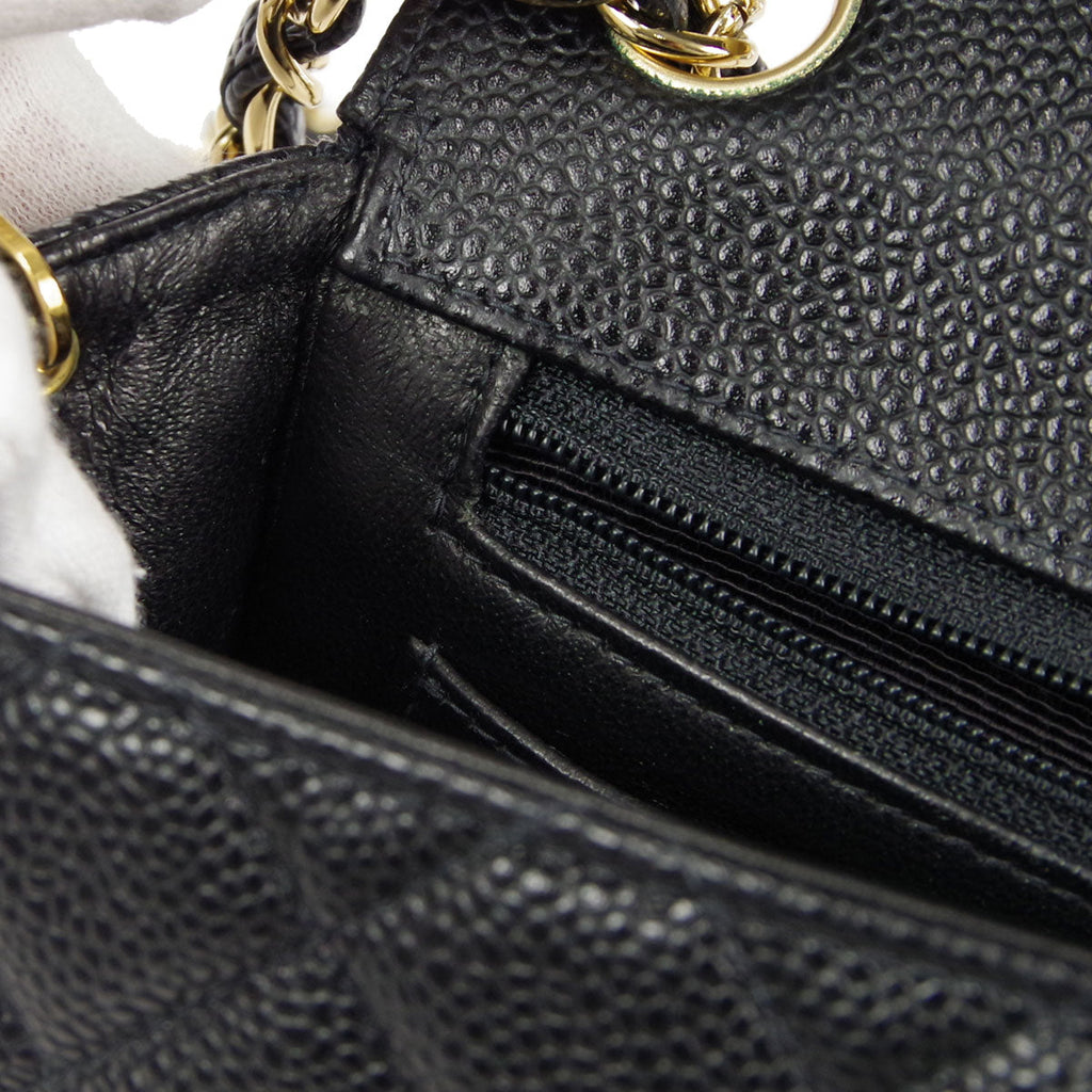 CHANEL Classic Flap Mini Square Chain Shoulder Bag Black Caviar 88000