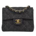CHANEL 1997-1999 Classic Flap Mini Square 17 Black Denim 77473