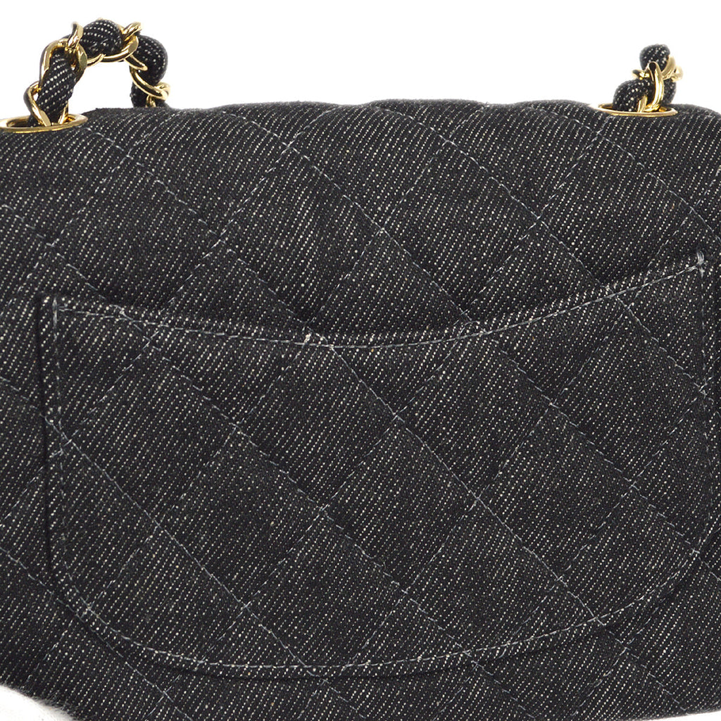 CHANEL 1997-1999 Classic Flap Mini Square 17 Black Denim 77473