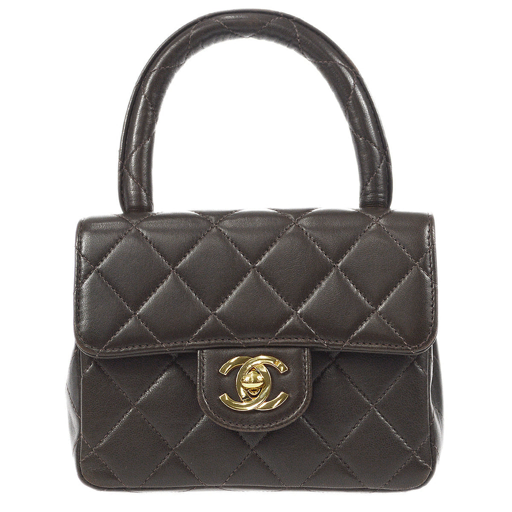CHANEL Classic Flap Handbag Micro Brown Lambskin 96861