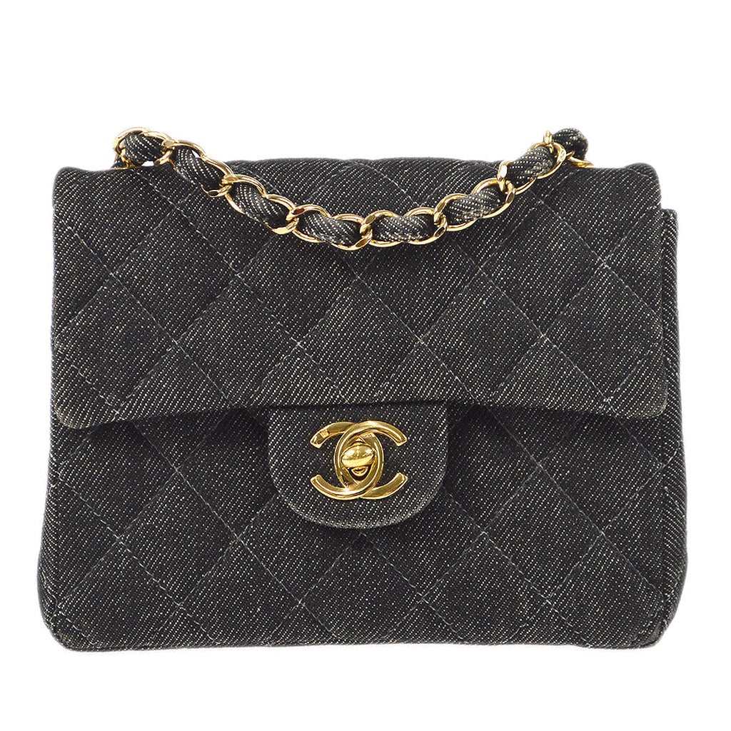 CHANEL 2001-2003 Classic Flap Mini Square 17 Black Denim 88001