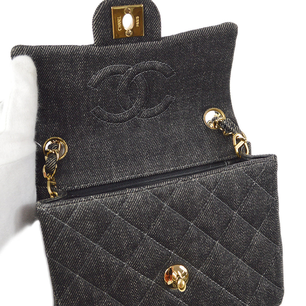 CHANEL 2001-2003 Classic Flap Mini Square 17 Black Denim 88001