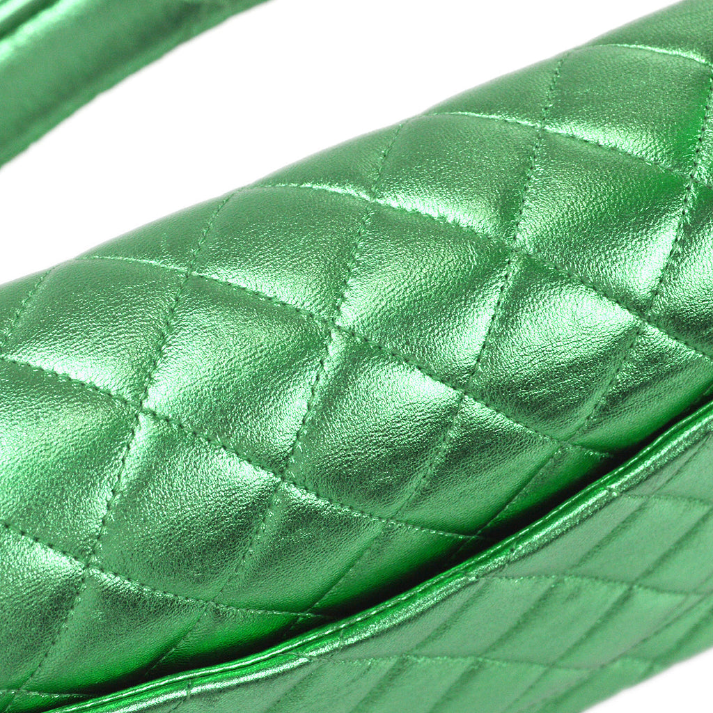 CHANEL 1994 Classic Flap Handbag Medium Metallic Green Lambskin 66857