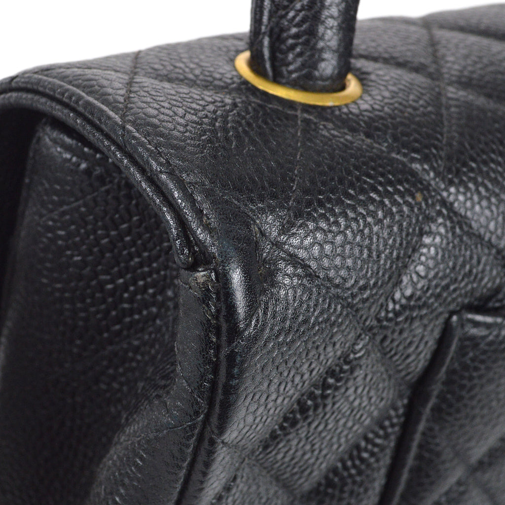 CHANEL 1994 Classic Flap Handbag Medium Black Caviar 78302