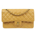 CHANEL 2003-2004 Classic Double Flap Medium Beige Caviar 66827