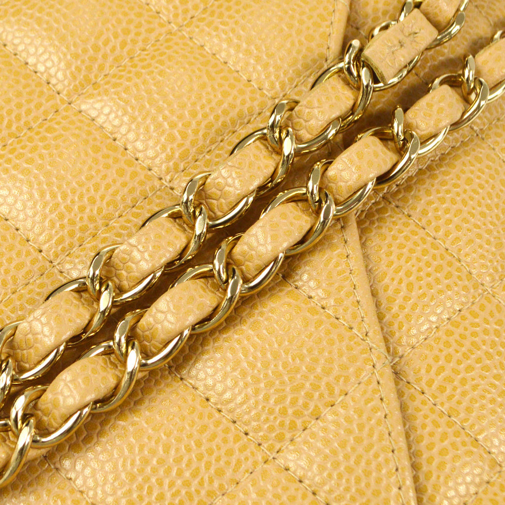 CHANEL 2003-2004 Classic Double Flap Medium Beige Caviar 66827