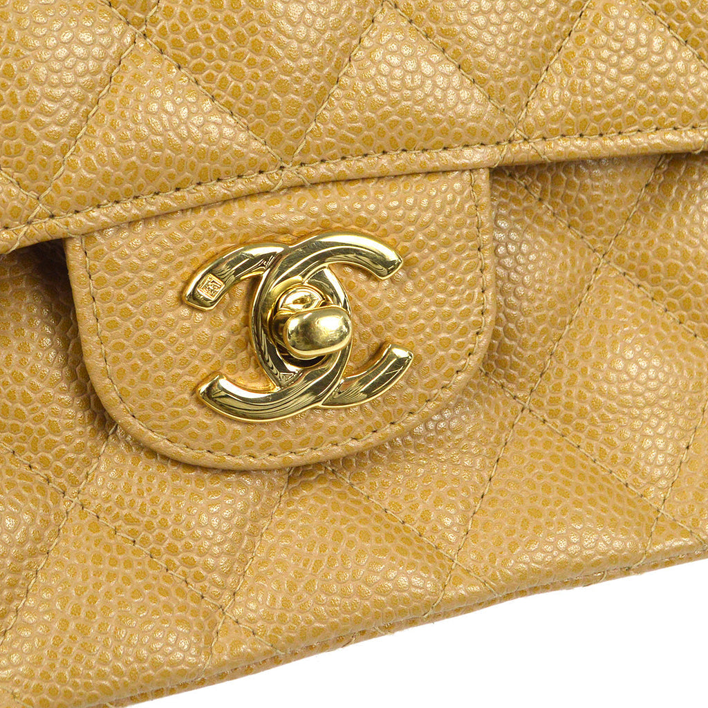 CHANEL 2003-2004 Classic Double Flap Medium Beige Caviar 66827
