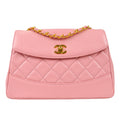 CHANEL * 1989-1991 Round Flap Shoulder Bag Medium Pink Lambskin 67904