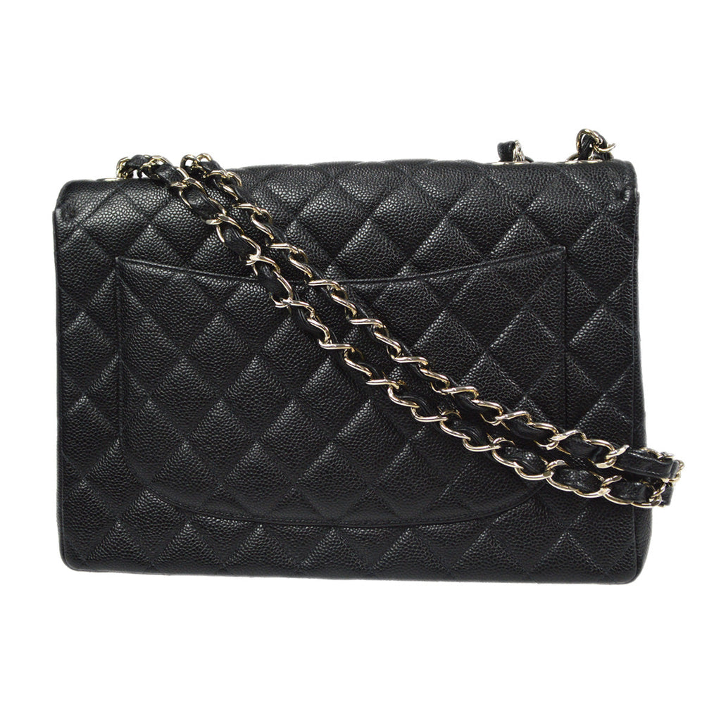 CHANEL Classic Flap Jumbo Double Chain Shoulder Bag Black Caviar 87978