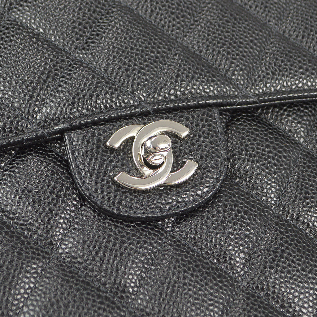 CHANEL Classic Flap Jumbo Double Chain Shoulder Bag Black Caviar 87978
