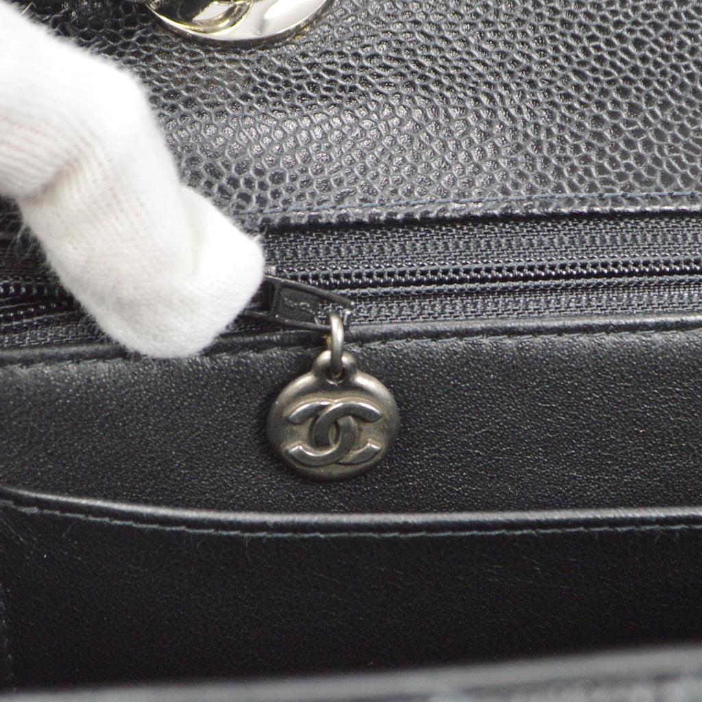 CHANEL Classic Flap Jumbo Double Chain Shoulder Bag Black Caviar 87978