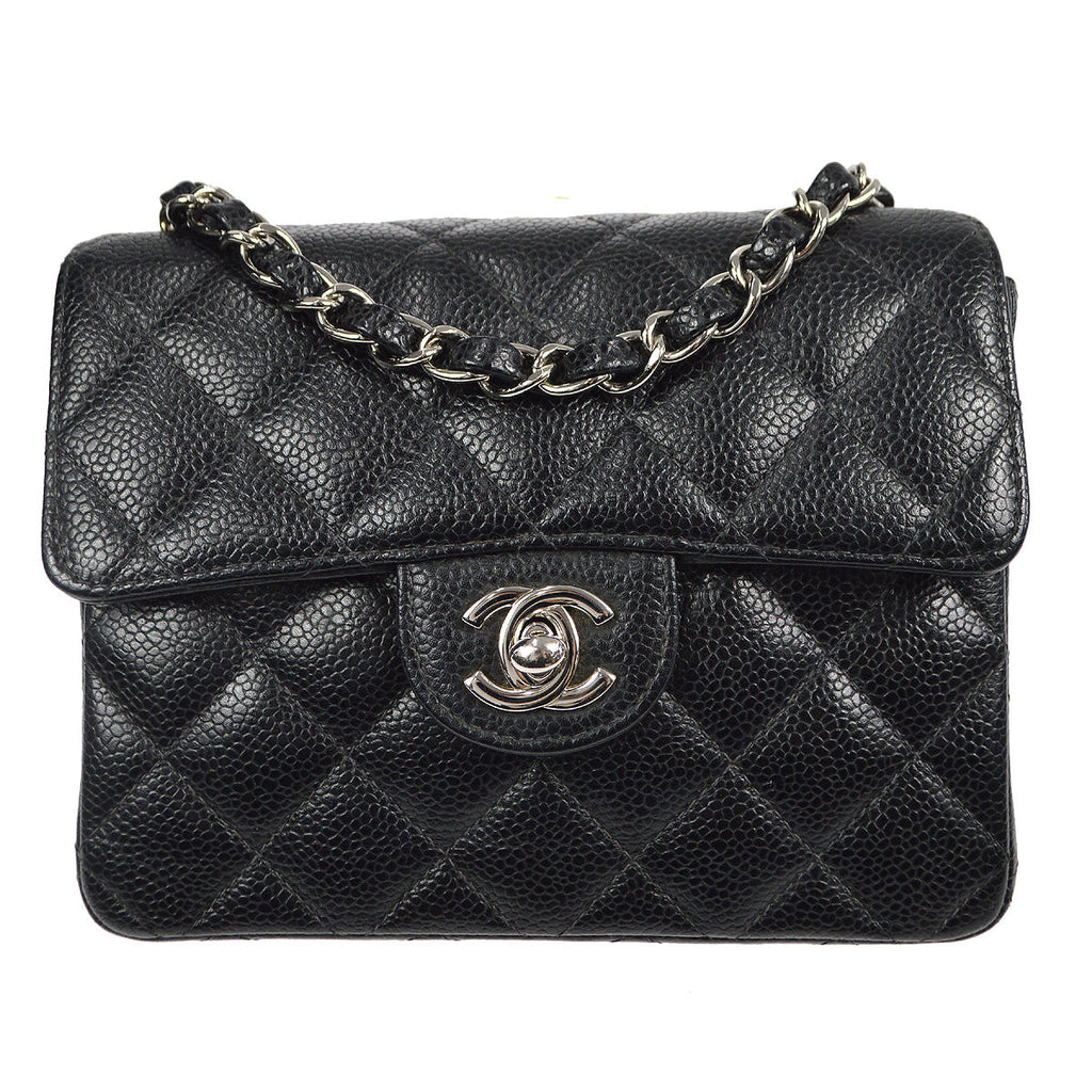 CHANEL 2004-2005 Classic Flap Mini Square 17 SHW Black Caviar 78282