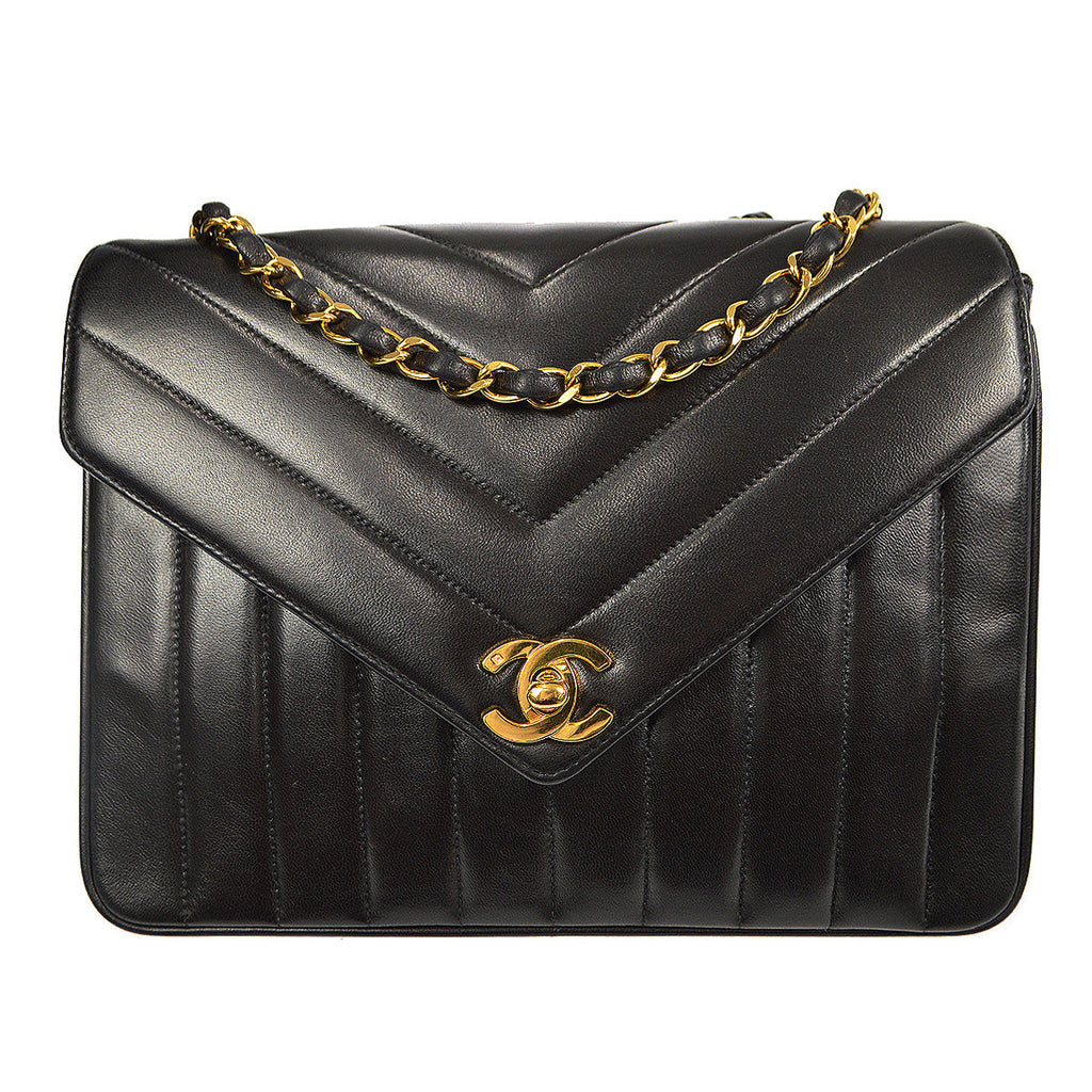 CHANEL V Stitch Mademoiselle Double Chain Shoulder Bag Lambskin 87798