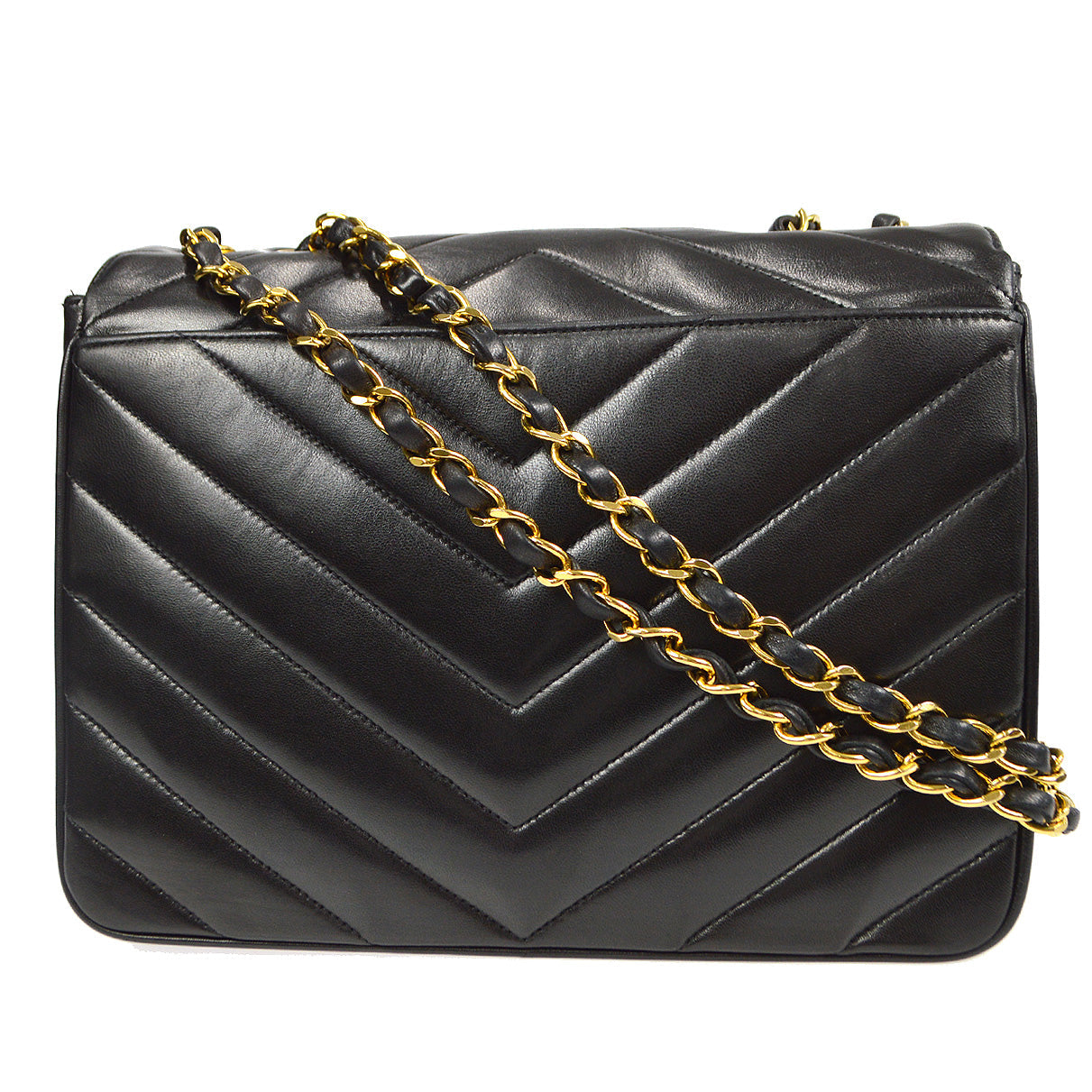 CHANEL V Stitch Mademoiselle Double Chain Shoulder Bag Lambskin 87798