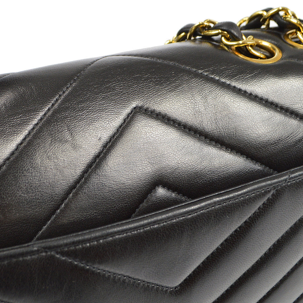 CHANEL V Stitch Mademoiselle Double Chain Shoulder Bag Lambskin 87798
