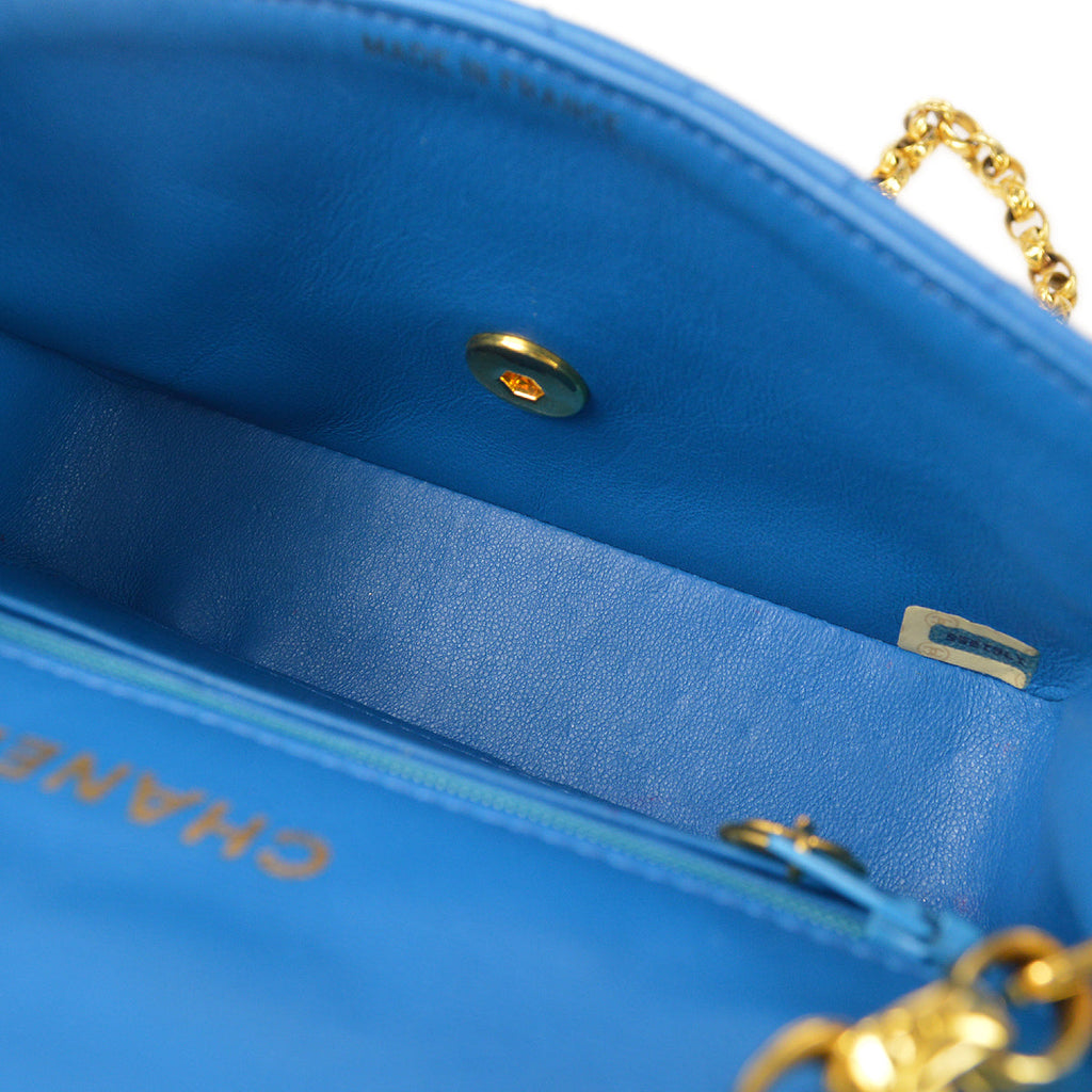 CHANEL * 1989-1991 Border Flap Mini Blue Lambskin 78426