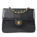 CHANEL * 1989-1991 Classic Square Flap 20 Black Lizard 87982
