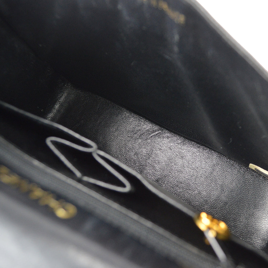 CHANEL * 1989-1991 Classic Square Flap 20 Black Lizard 87982