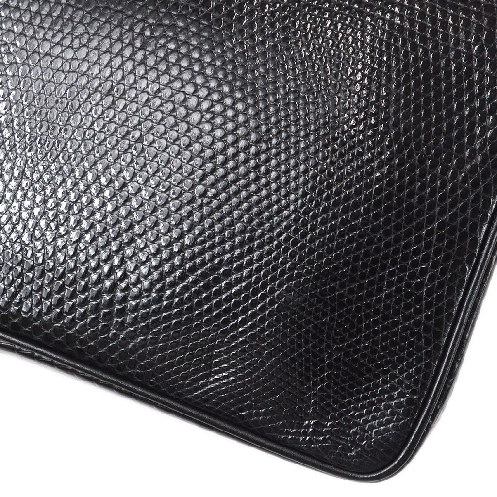CHANEL * Straight Flap Chain Shoulder Bag Black Lizard 98558