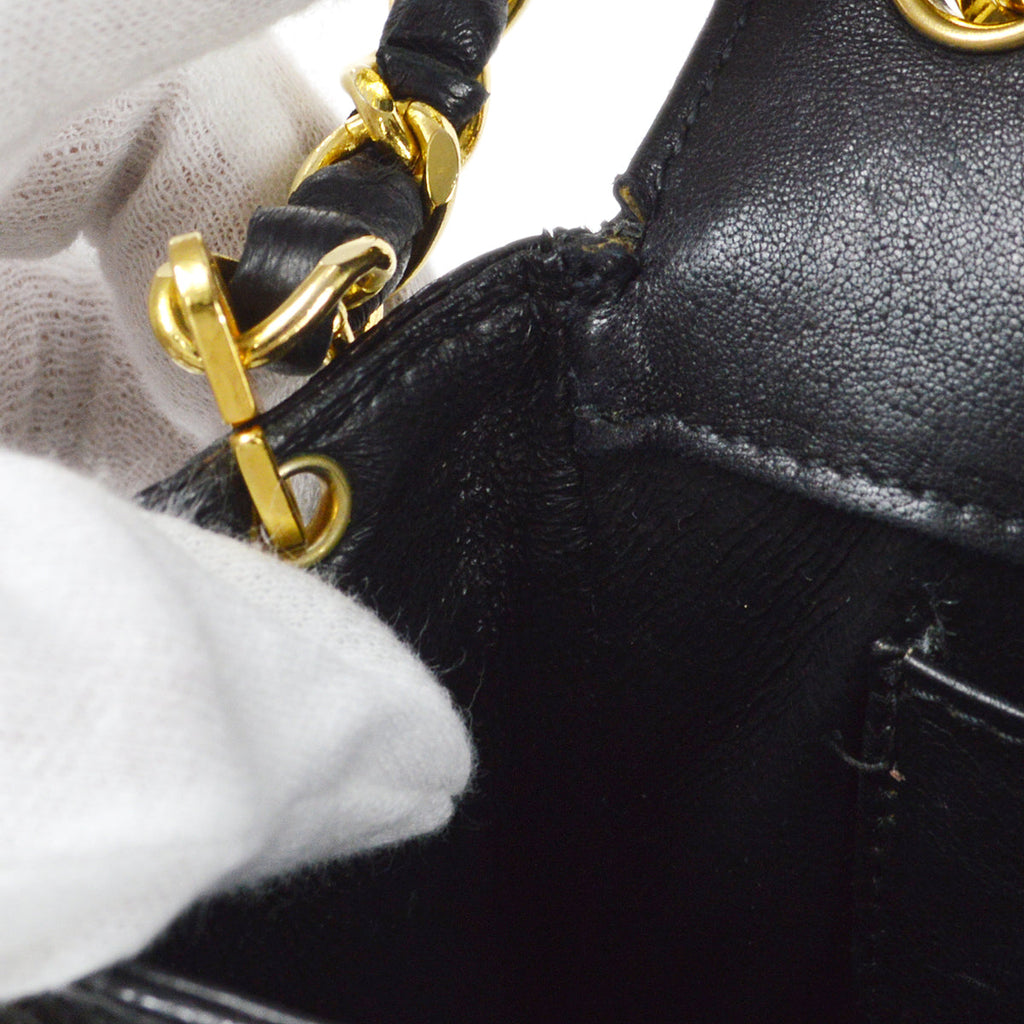 CHANEL * Straight Flap Chain Shoulder Bag Black Lizard 98558