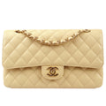 CHANEL 2004 -2005 Classic Double Flap Medium Beige Caviar 67705