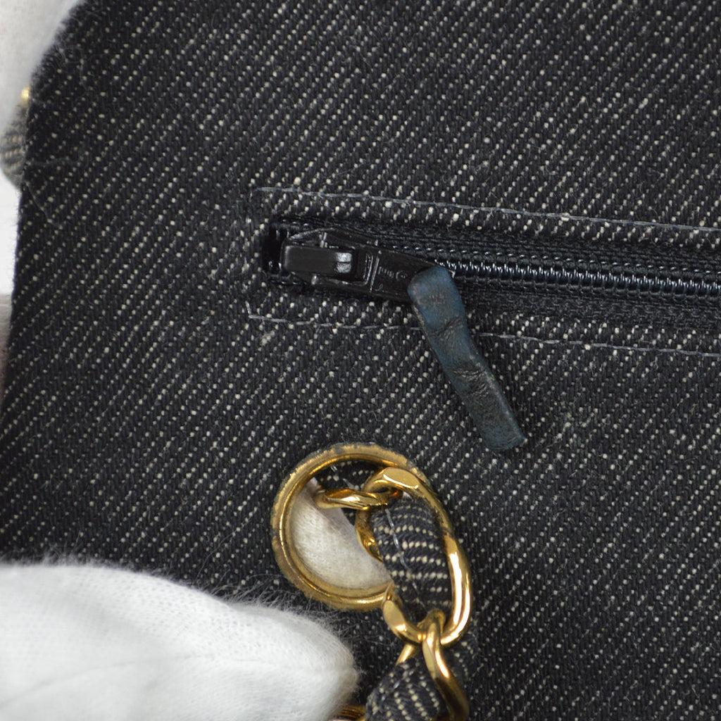 CHANEL 1997-1999 Classic Double Flap Medium Black Denim 67995