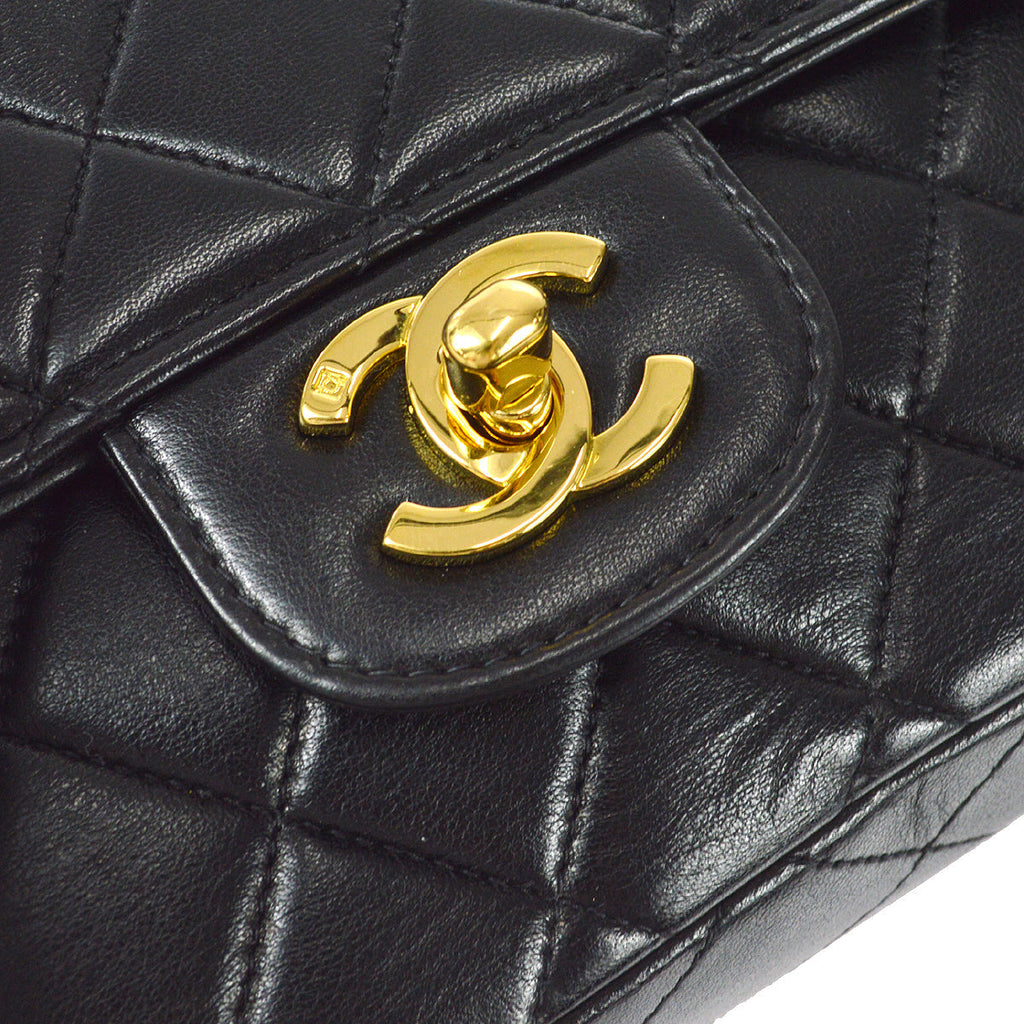 CHANEL 1994-1996 Classic Flap Handbag Medium Black Lambskin 97372