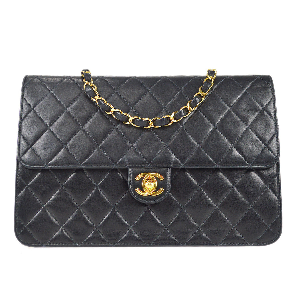 CHANEL Classic Flap Chain Shoulder Bag Black Lambskin 68235