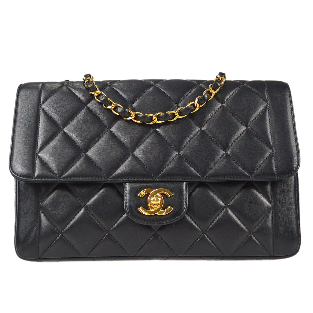 CHANEL Classic Flap Double Chain Shoulder Bag Black Lambskin 68886