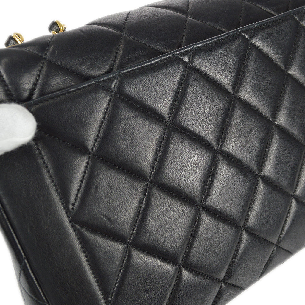 CHANEL Classic Flap Double Chain Shoulder Bag Black Lambskin 68886