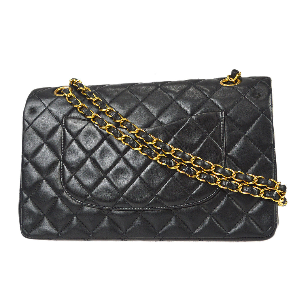 CHANEL Classic Double Flap Medium Shoulder Bag Black Lambskin 78301