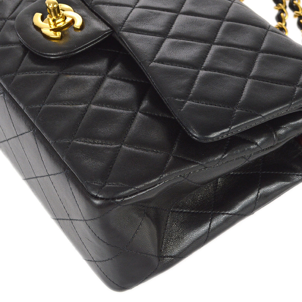 CHANEL Classic Double Flap Medium Shoulder Bag Black Lambskin 78301