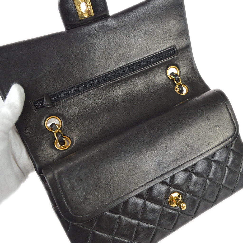 CHANEL Classic Double Flap Medium Shoulder Bag Black Lambskin 78301