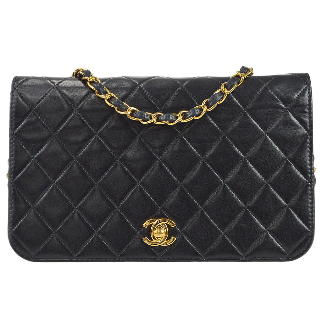 CHANEL Full Flap Chain Shoulder Bag Black Lambskin 88131