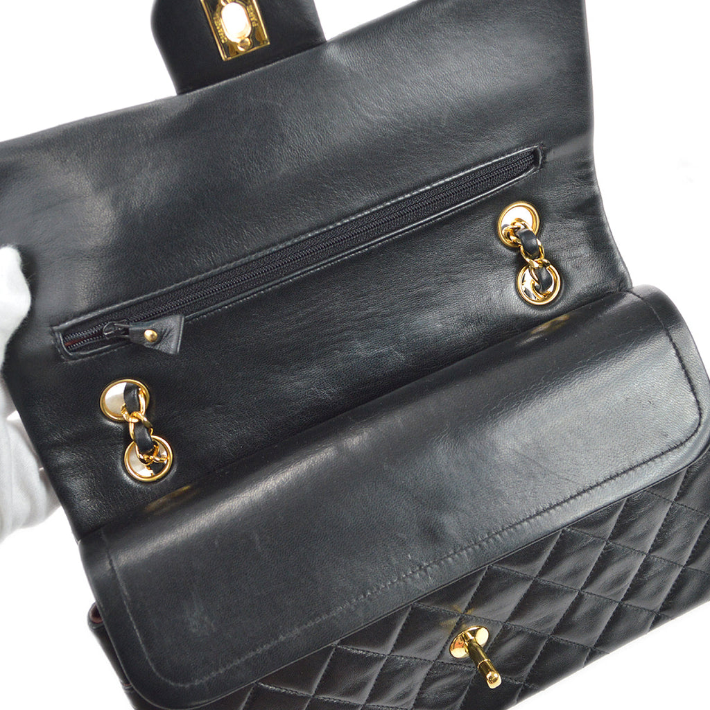 CHANEL Classic Double Flap Medium Shoulder Bag Black Lambskin 88132