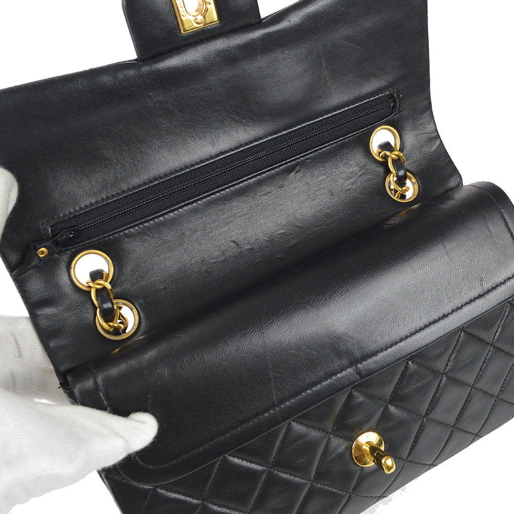 CHANEL Classic Double Flap Small Shoulder Bag Black Lambskin 88133