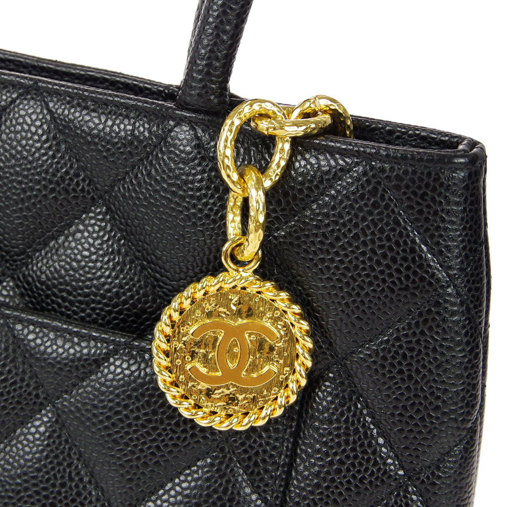 CHANEL Medallion Tote Handbag Black Caviar 68796
